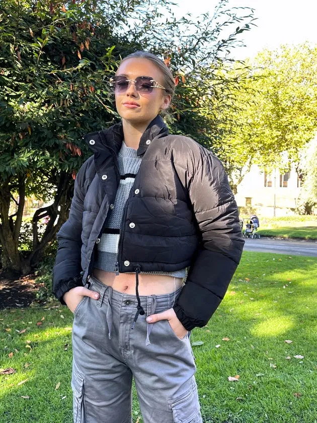 Black Cropped Puffer Jacket - Kylie sold by Storm Desire