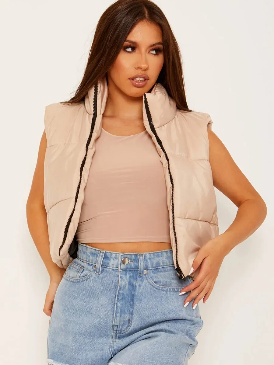 Beige Padded Cropped Gilet - Abigail sold by Storm Desire product image thumbnail 4