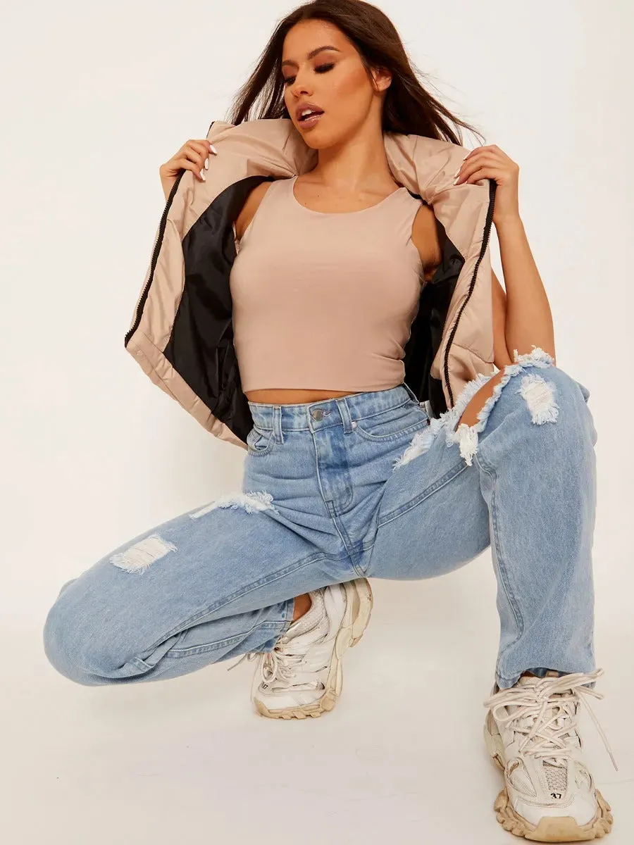 Beige Padded Cropped Gilet - Abigail sold by Storm Desire product image thumbnail 3