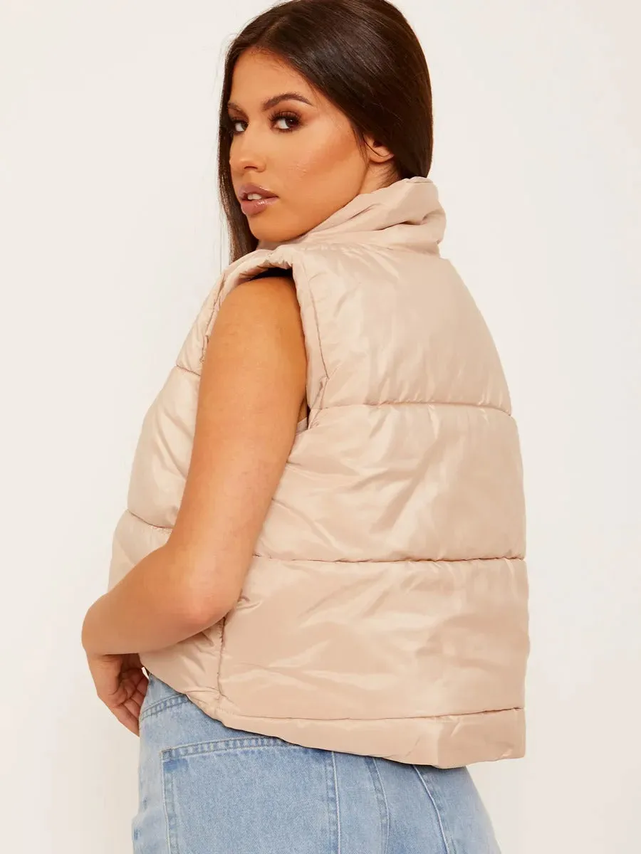 Beige Padded Cropped Gilet - Abigail sold by Storm Desire product image thumbnail 2