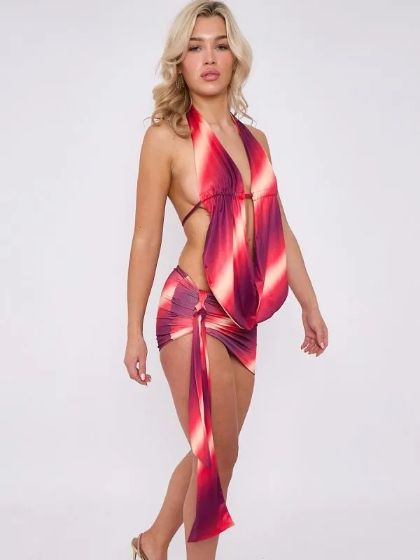 Purple Tie-Dye Halter Neck Top & Skirt Co-ord sold by Storm Desire product image thumbnail 3