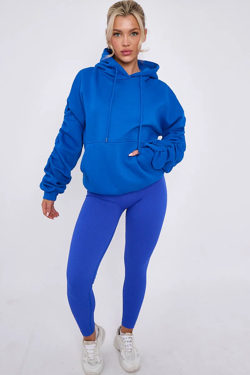 Royal Blue Ribbed Leggings & Ruched Sleeve Hoodie Set - Ellie sold by Storm Desire product image thumbnail 2