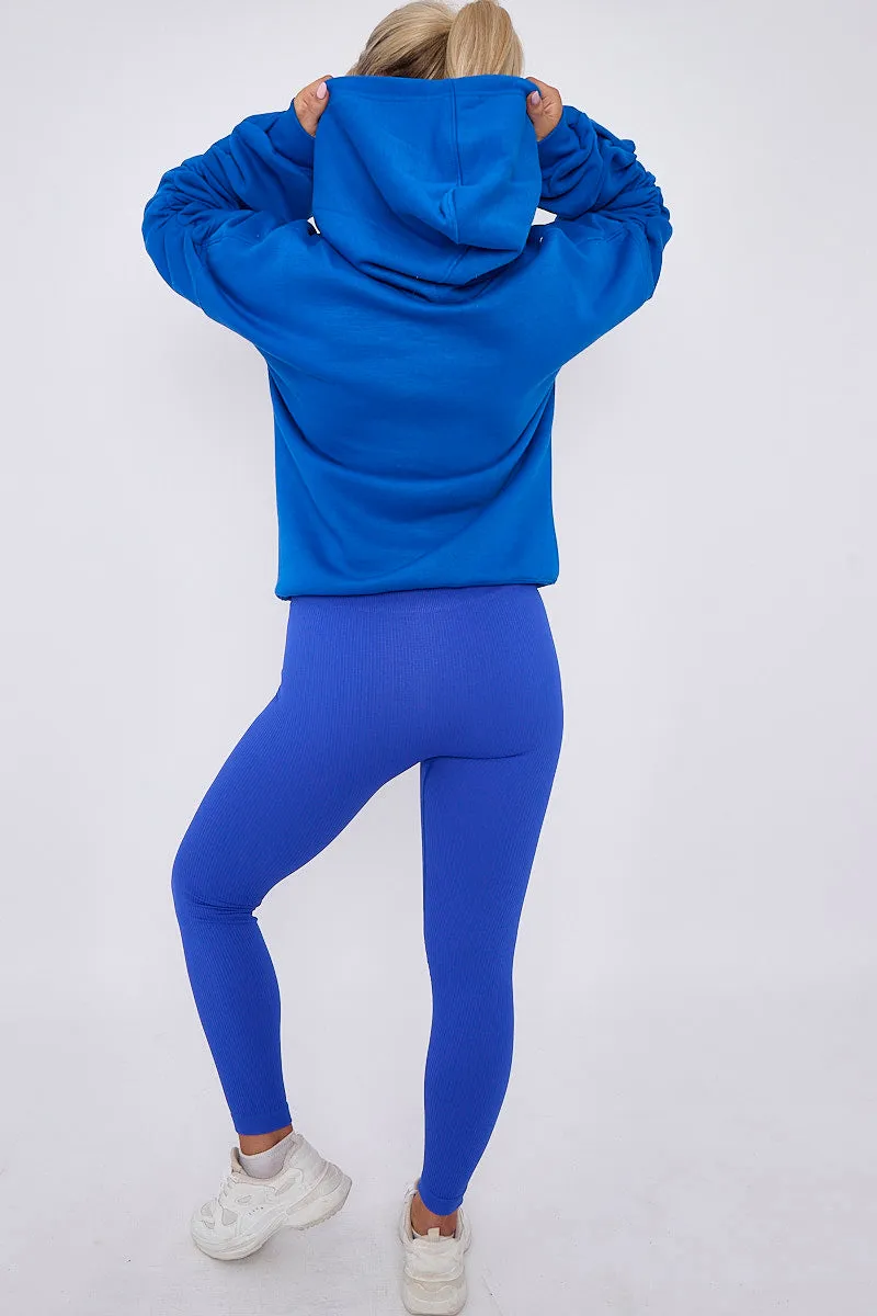 Royal Blue Ribbed Leggings & Ruched Sleeve Hoodie Set - Ellie sold by Storm Desire product image thumbnail 5