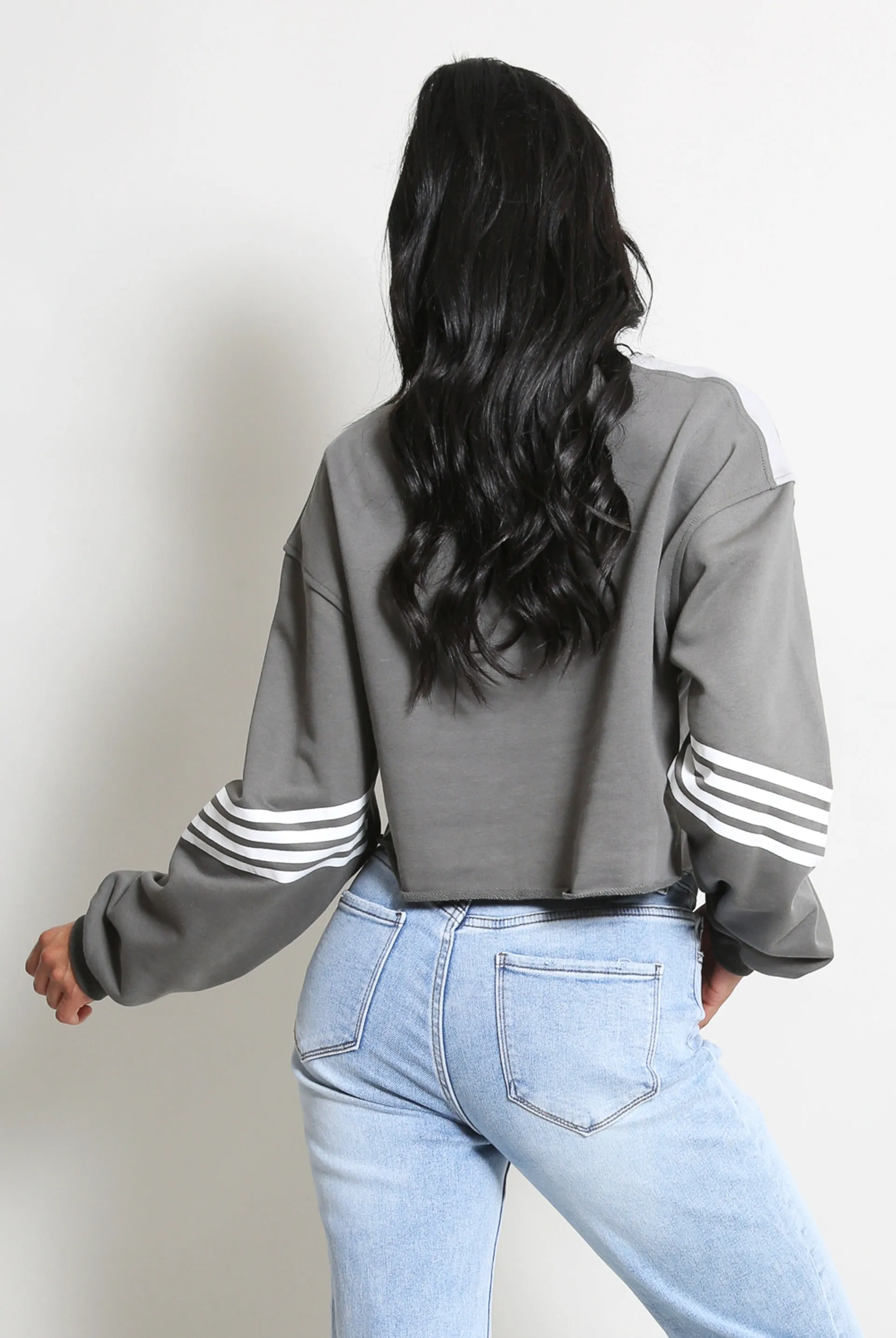 Grey Cropped Slogan Racing Sweatshirt - Grace sold by Storm Desire product image thumbnail 4