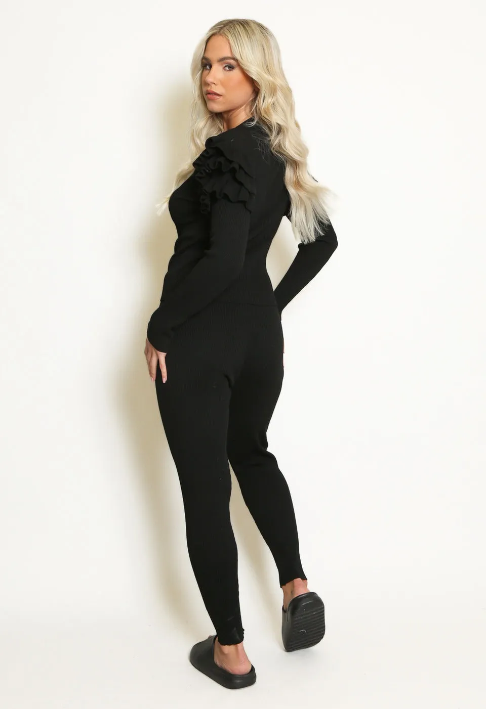 Black Ribbed Knitted Ruffle Jumper & Legging Set - Lacey sold by Storm Desire product image thumbnail 2