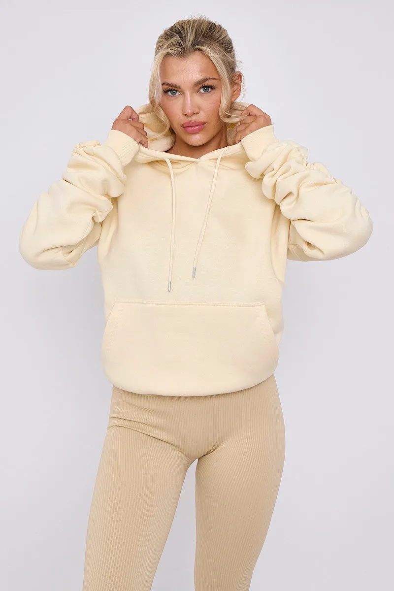 Cream Ribbed Leggings & Ruched Sleeve Hoodie Set - Ellie sold by Storm Desire product image thumbnail 5