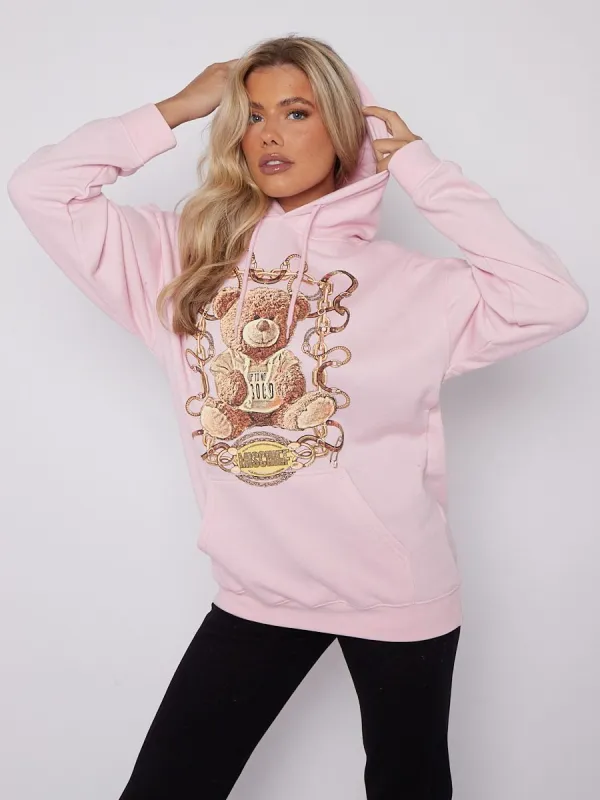 Pink Mischief Teddy Graphic Print Hoodie - Promise sold by Storm Desire