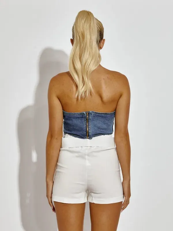 Blue Corset Style Bandeau Denim Crop Top -Hayley sold by Storm Desire product image thumbnail 3
