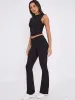 Black Ruched Crop Top & Fold Over Flared Trouser Co-ord - Juliette sold by Storm Desire