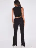 Black Ruched Crop Top & Fold Over Flared Trouser Co-ord - Juliette sold by Storm Desire