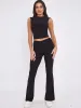 Black Ruched Crop Top & Fold Over Flared Trouser Co-ord - Juliette sold by Storm Desire