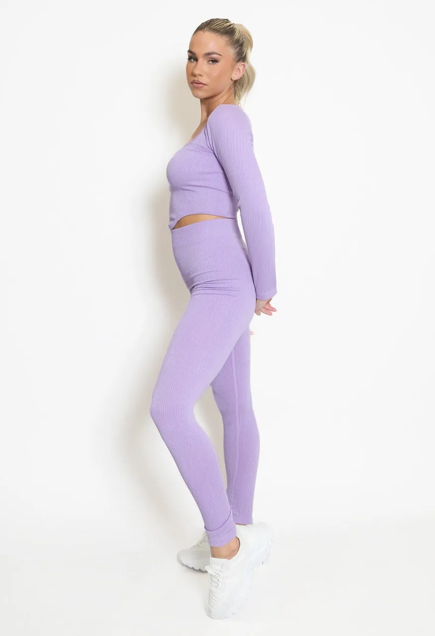 Lilac Front Drip Ribbed Gym Set - Harlee sold by Storm Desire product image thumbnail 2