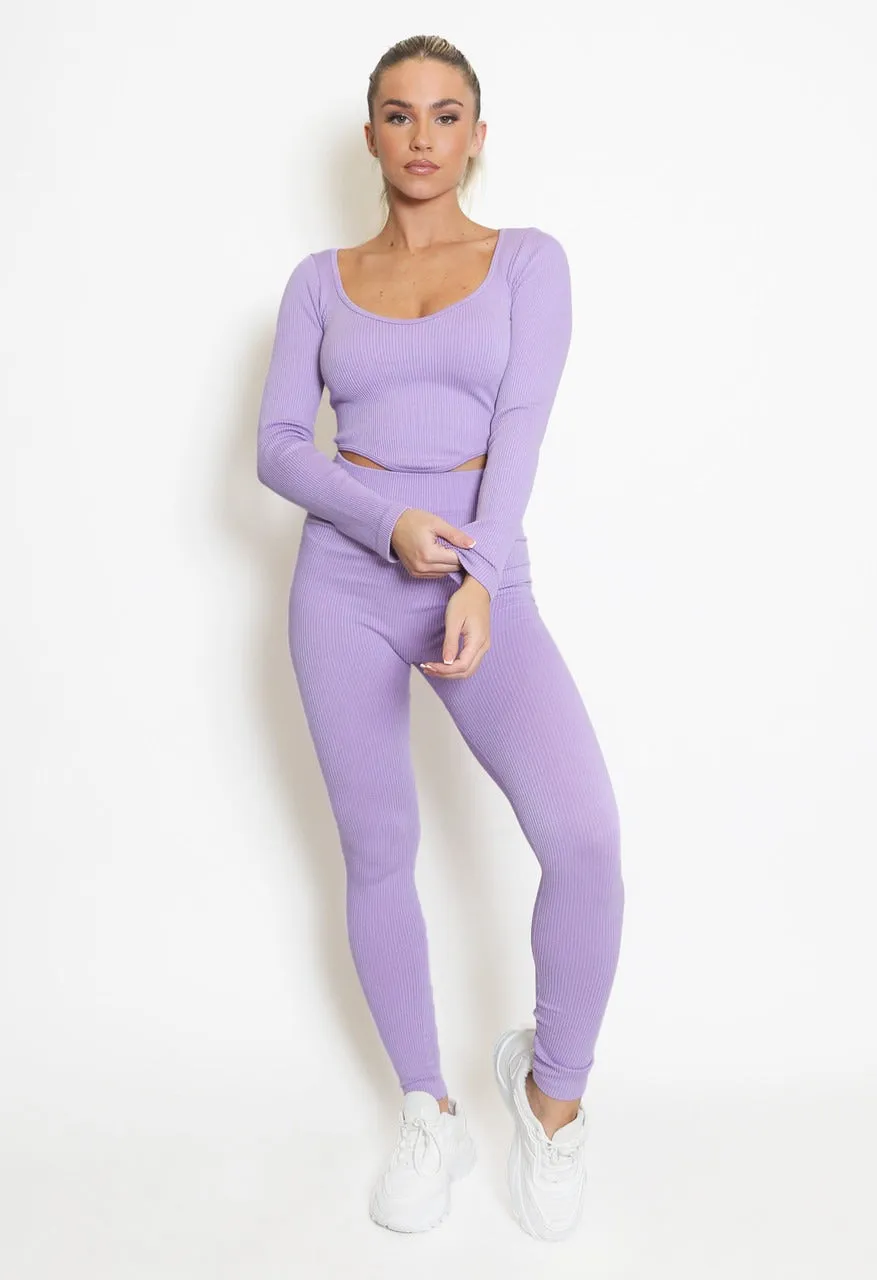 Lilac Front Drip Ribbed Gym Set - Harlee sold by Storm Desire product image thumbnail 4