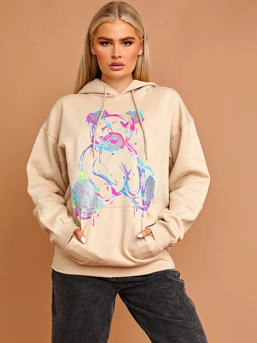 Beige Neon Print Teddy Graphic Hoodie - Marilyn sold by Storm Desire product image thumbnail 4