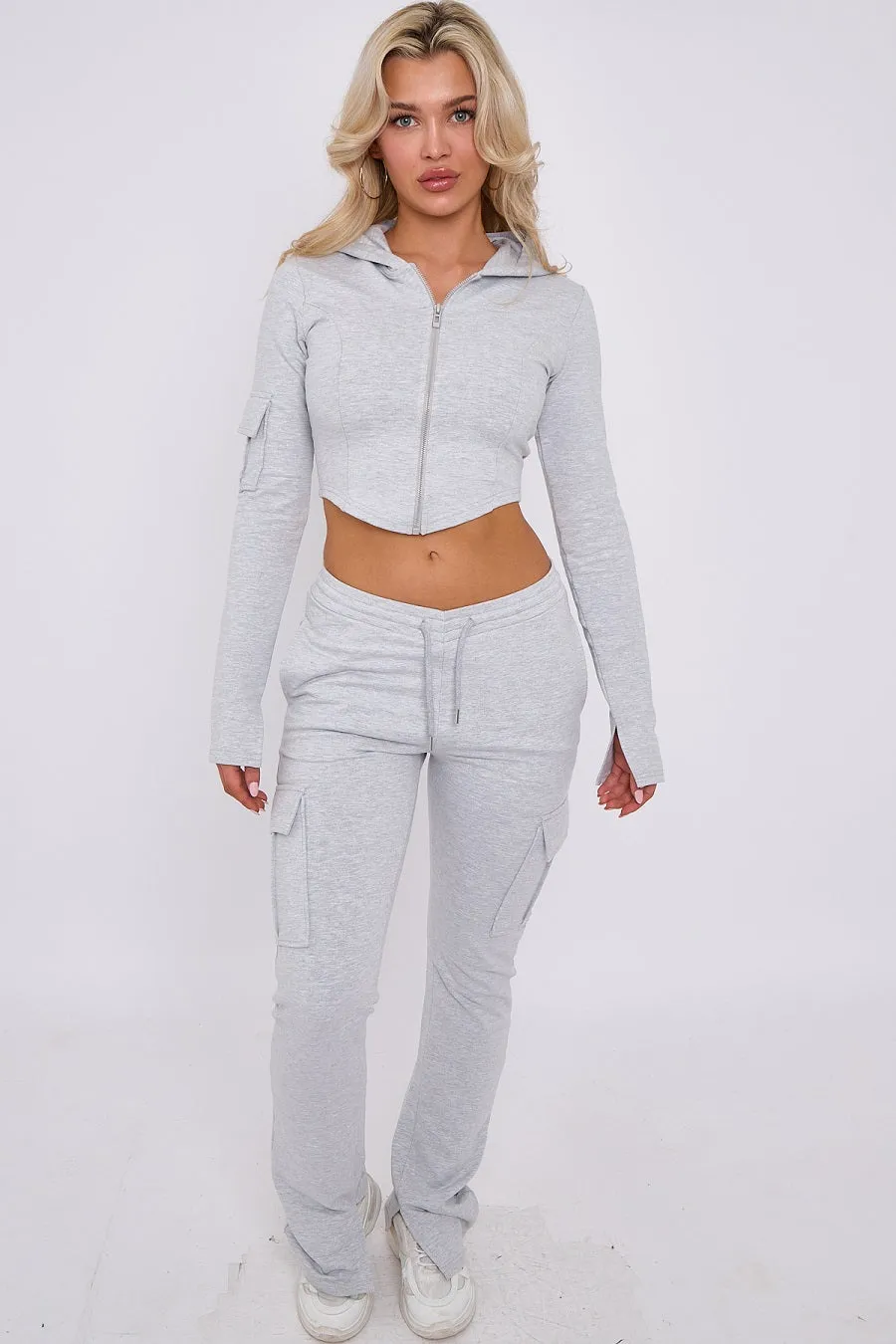 Grey Utility Pocket Crop Zip Top & Flare Jogger Set - Isabel sold by Storm Desire product image thumbnail 4