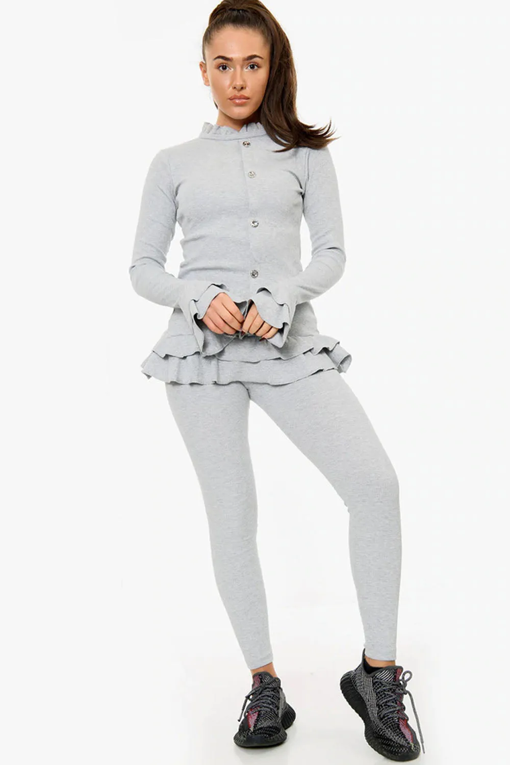 Grey Frill Hem Loungewear Set - Jessie sold by Storm Desire product image thumbnail 2
