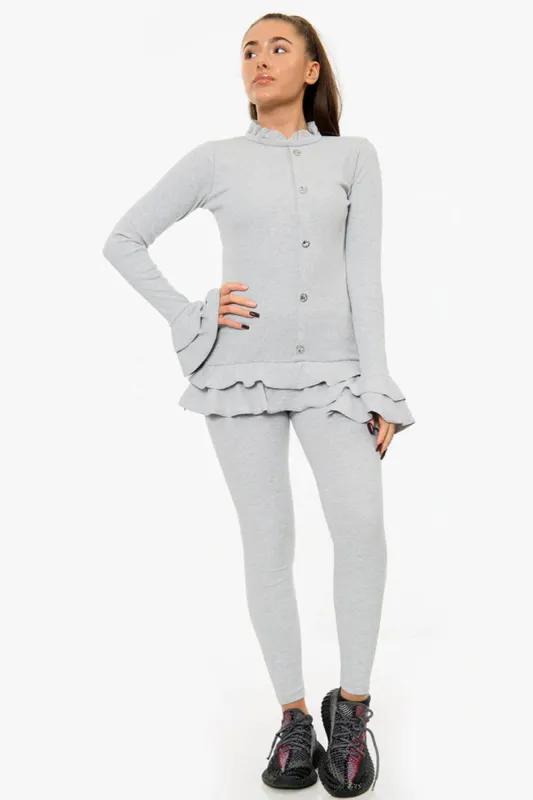 Grey Frill Hem Loungewear Set - Jessie sold by Storm Desire