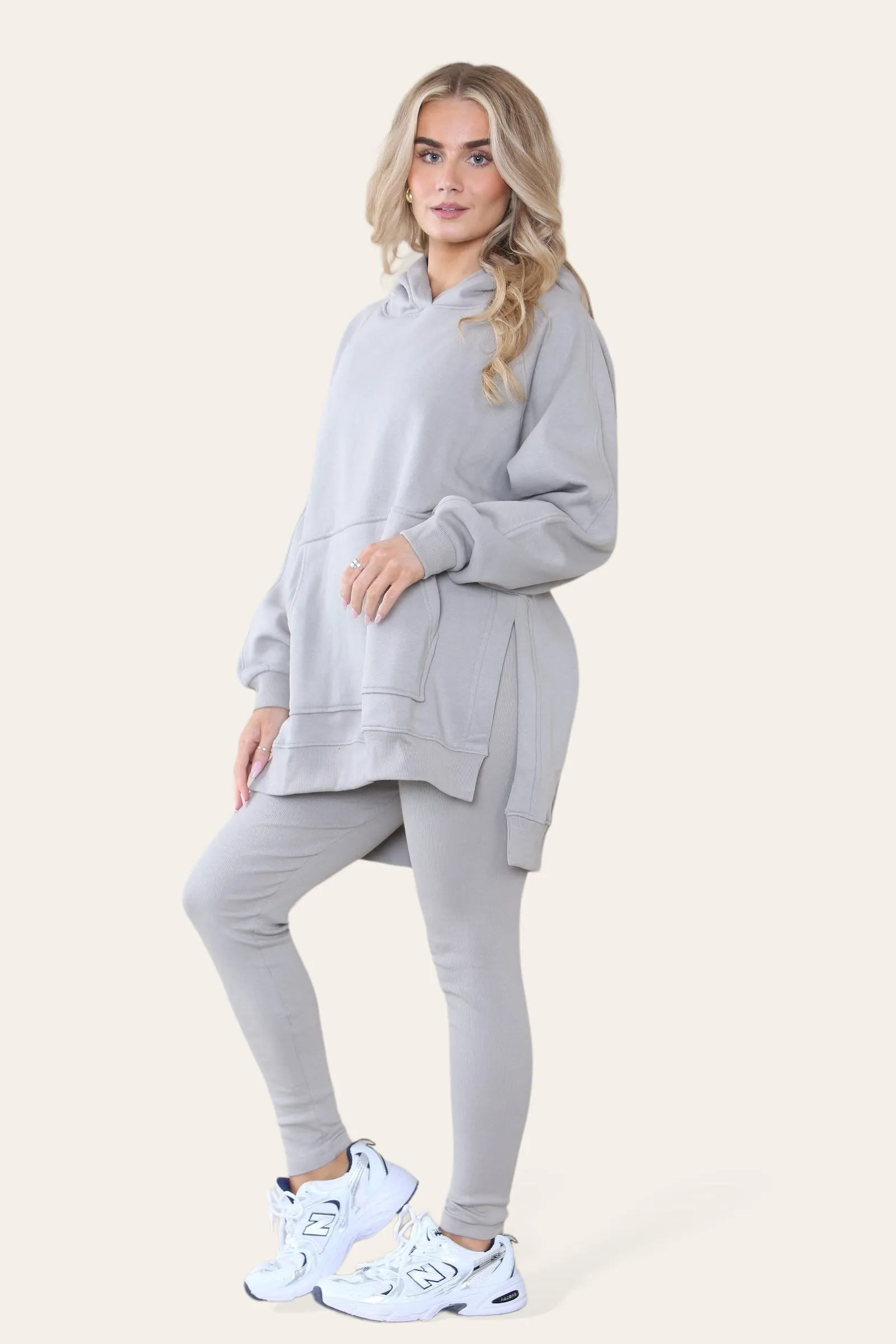 Dove Grey Oversized Split Sides Hoodie & Ribbed Leggings Co-ord - Shelly sold by Storm Desire product image thumbnail 2