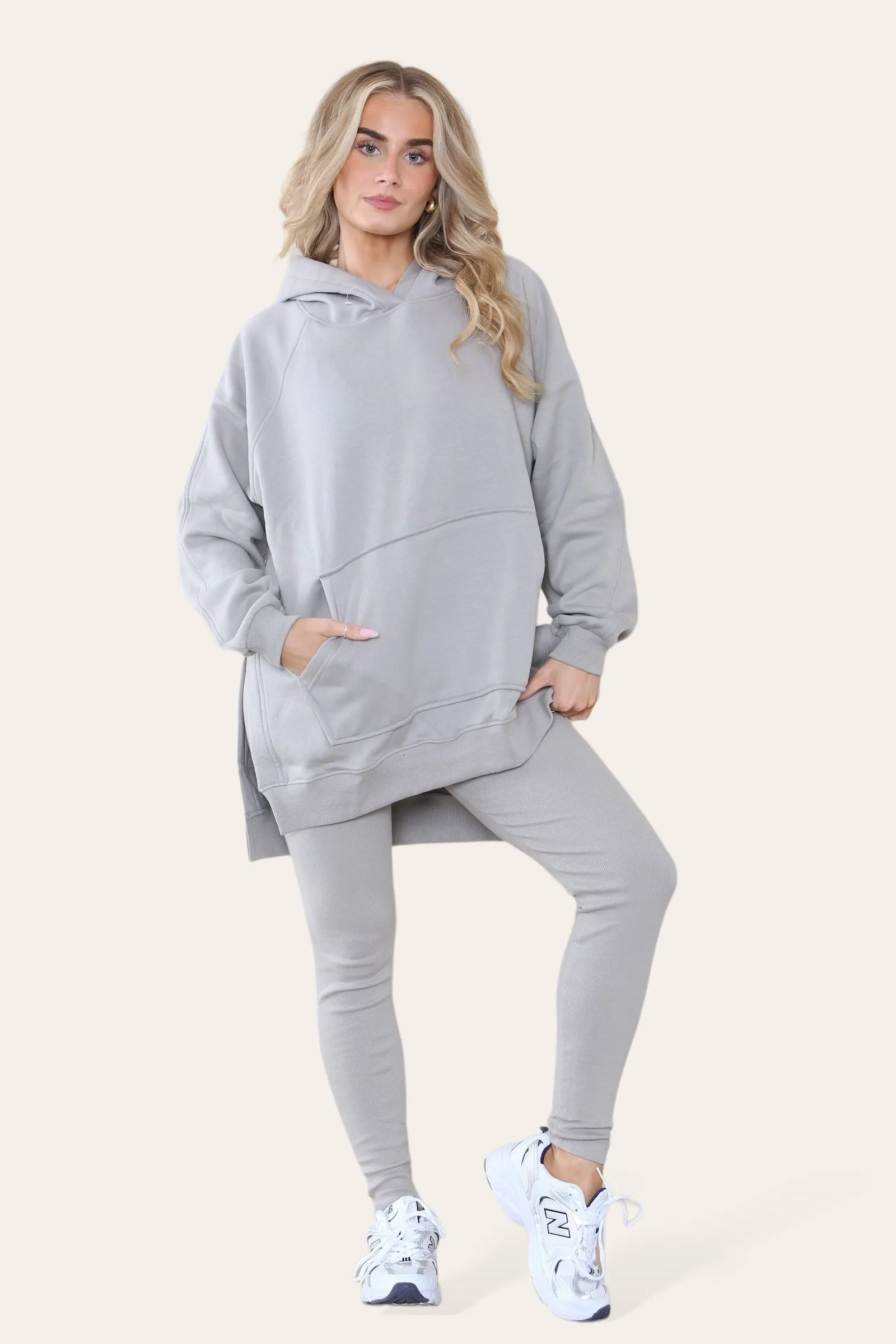 Dove Grey Oversized Split Sides Hoodie & Ribbed Leggings Co-ord - Shelly sold by Storm Desire product image thumbnail 3