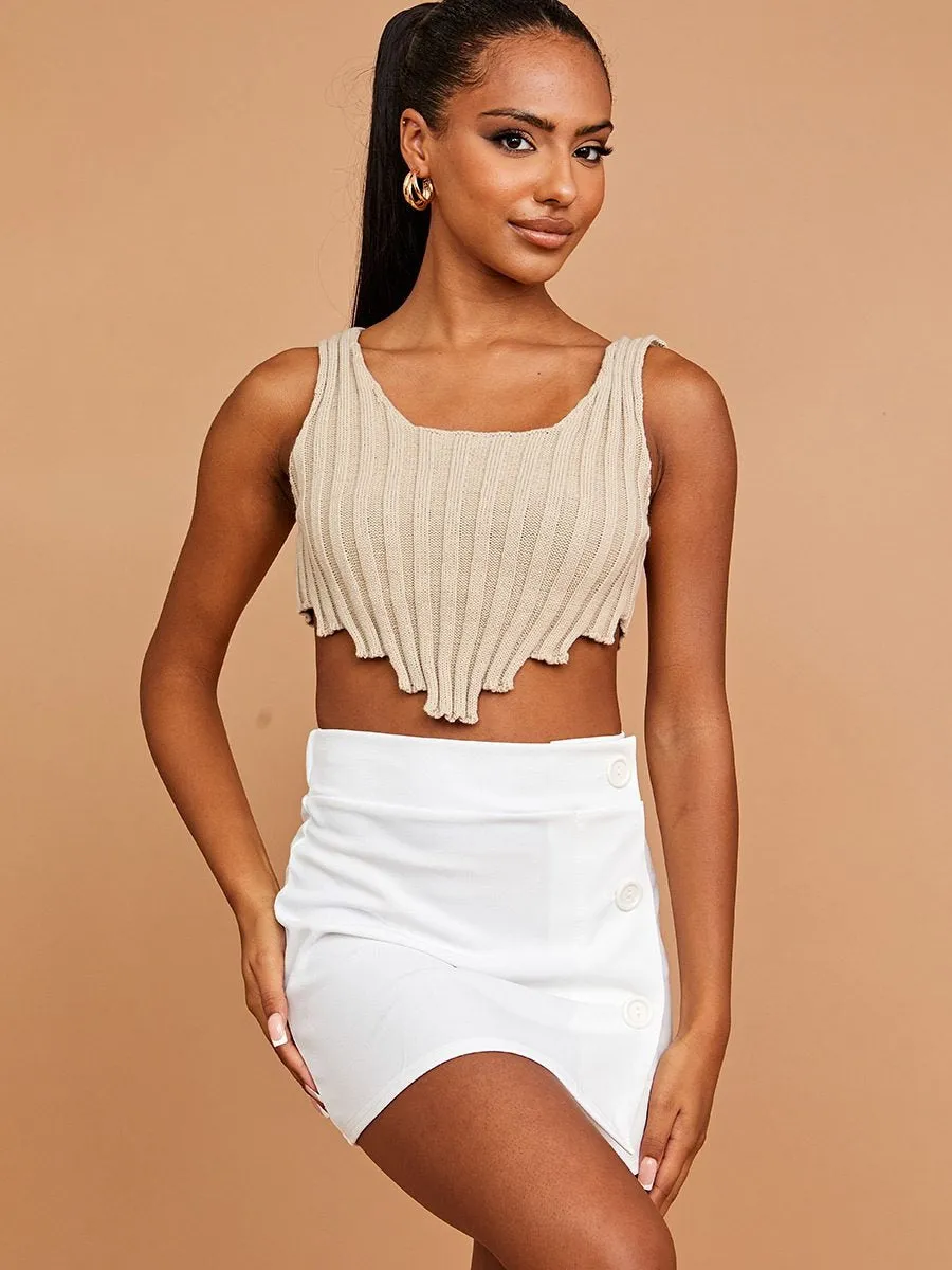 Beige Asymmetric Hem Knitted Vest Crop Top - Annika sold by Storm Desire product image thumbnail 3