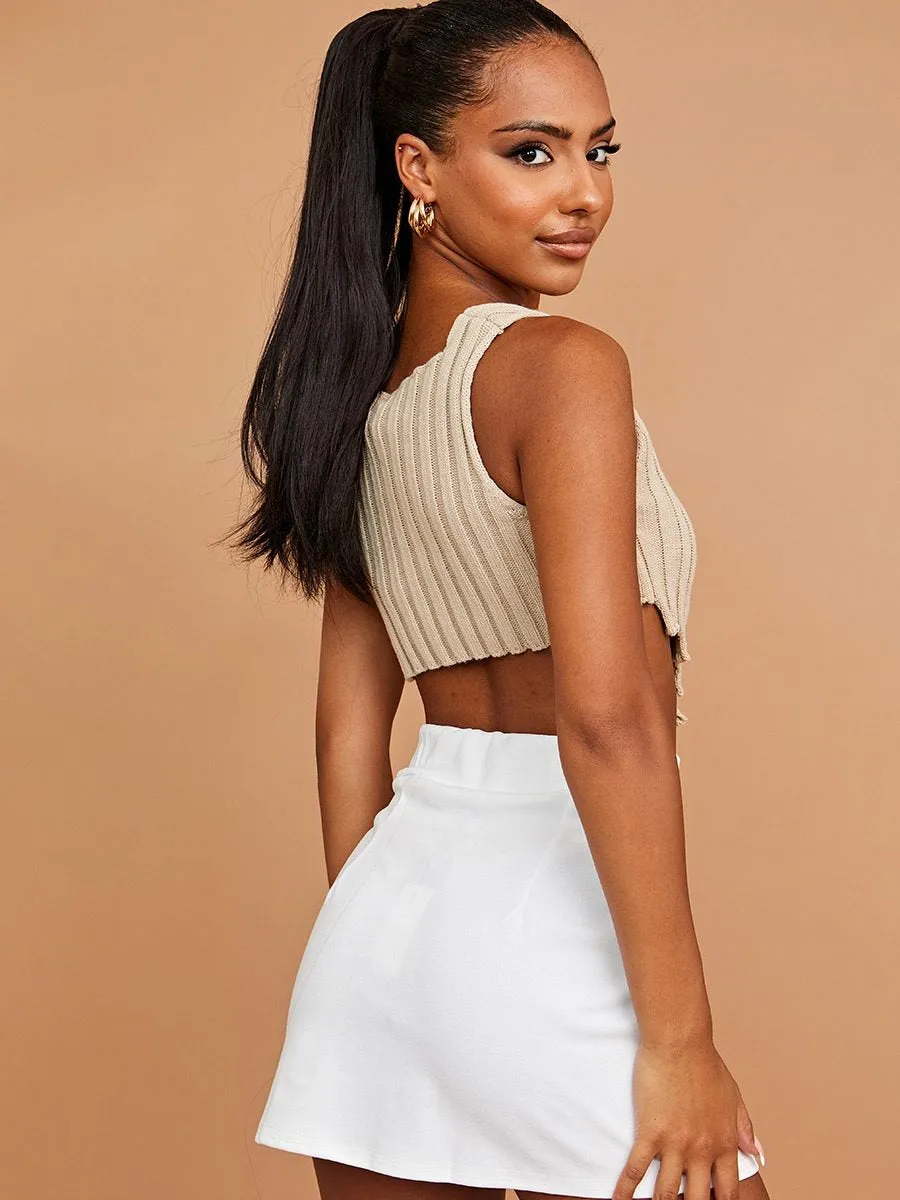 Beige Asymmetric Hem Knitted Vest Crop Top - Annika sold by Storm Desire product image thumbnail 2