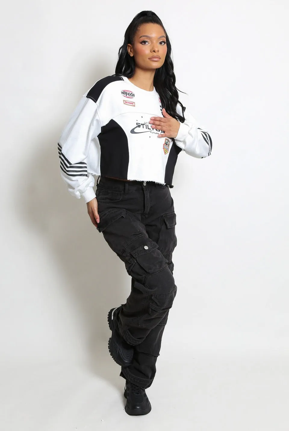 White Cropped Slogan Racing Sweatshirt - Grace sold by Storm Desire product image thumbnail 4