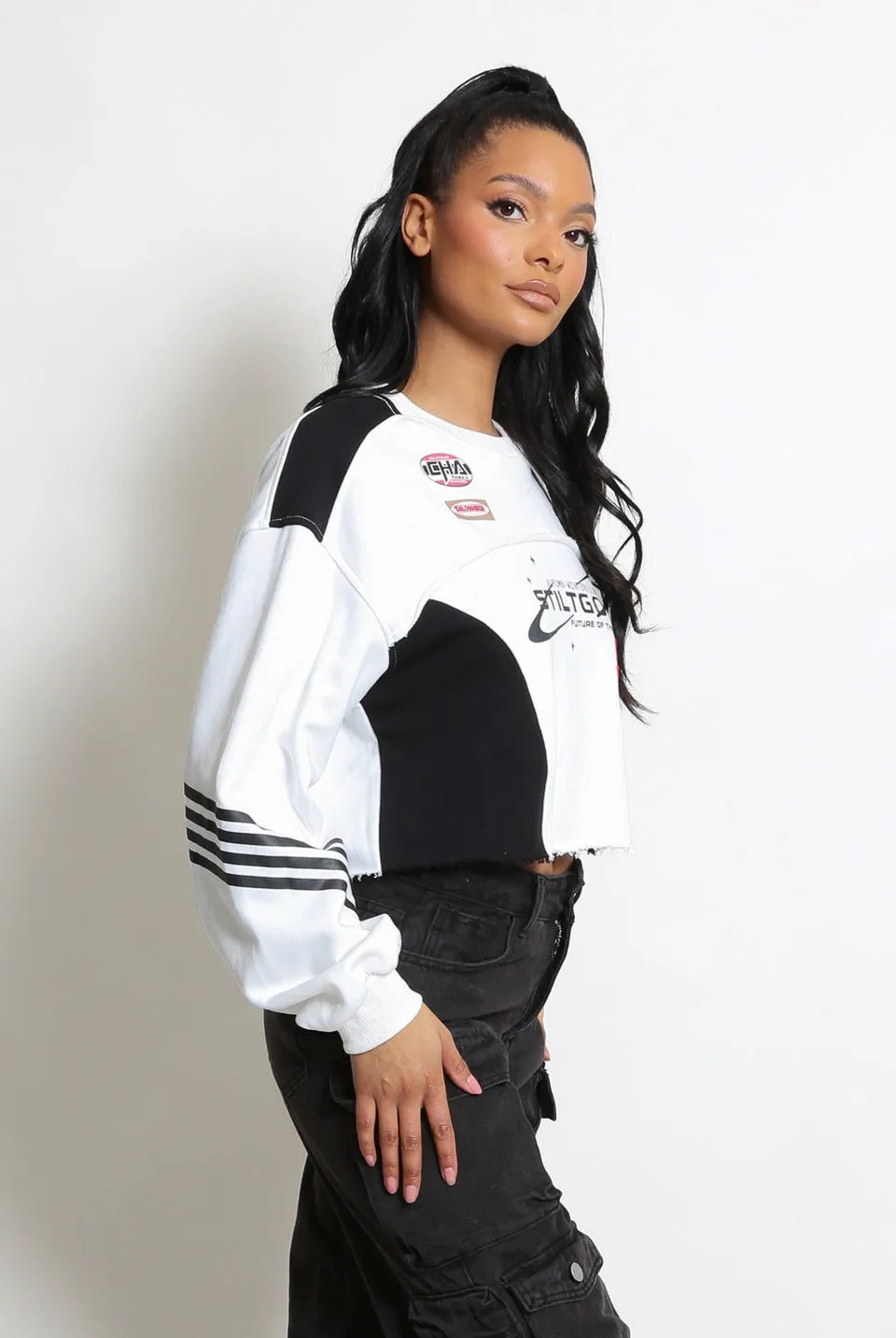 White Cropped Slogan Racing Sweatshirt - Grace sold by Storm Desire product image thumbnail 2
