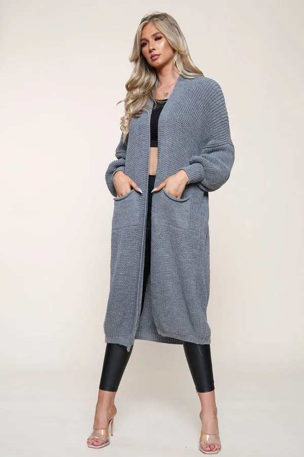 Dark Grey Oversize Longline Knitted Cardigan - Kori sold by Storm Desire