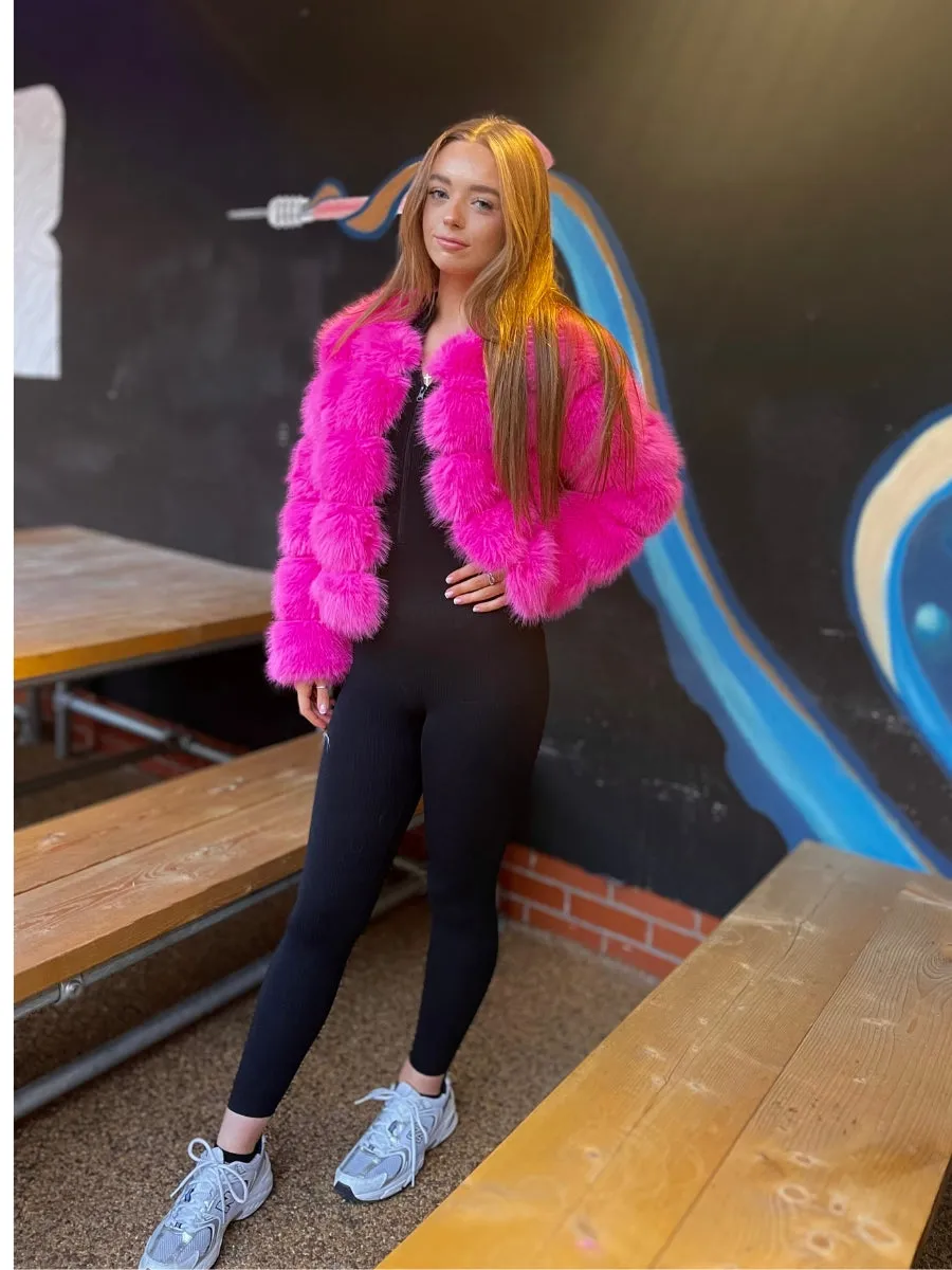 Neon Pink Super Soft Faux Fur Jacket - Salma sold by Storm Desire product image thumbnail 4