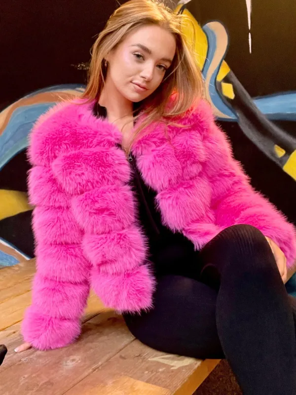 Neon Pink Super Soft Faux Fur Jacket - Salma sold by Storm Desire