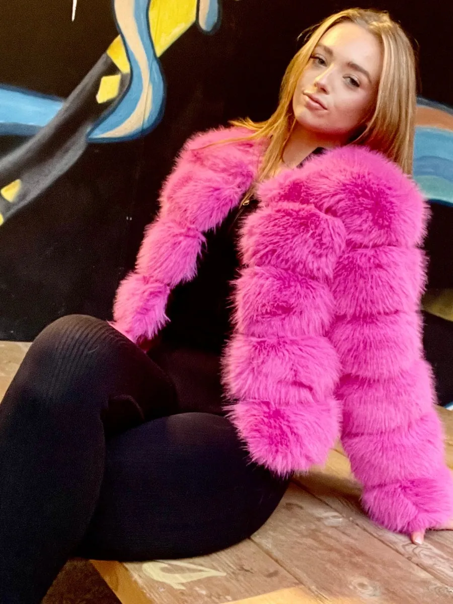 Neon Pink Super Soft Faux Fur Jacket - Salma sold by Storm Desire product image thumbnail 2