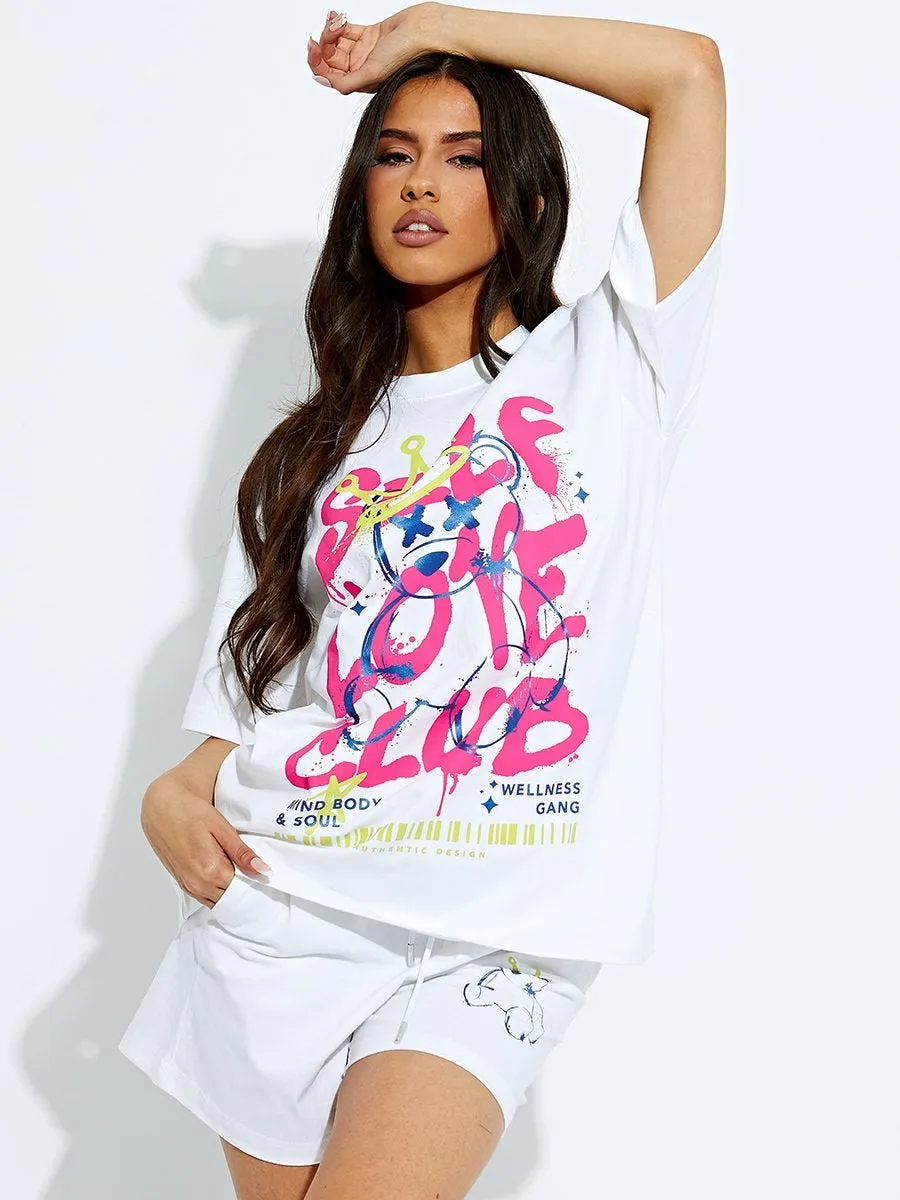 White Self Love Club Oversized T-Shirt & Shorts Set - Louise sold by Storm Desire product image thumbnail 2