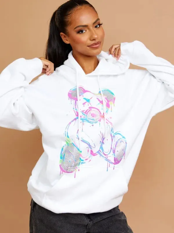 White Neon Print Teddy Graphic Hoodie - Marilyn sold by Storm Desire product image thumbnail 3