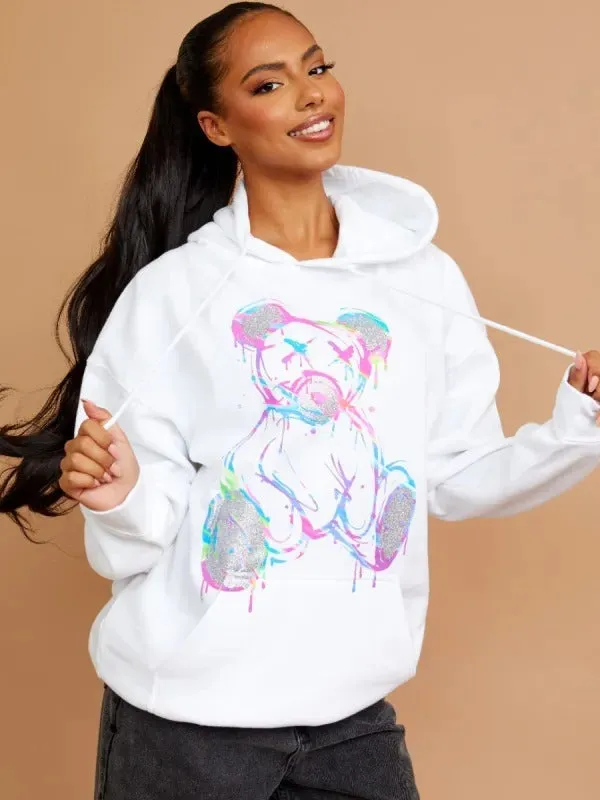 White Neon Print Teddy Graphic Hoodie - Marilyn sold by Storm Desire product image thumbnail 4