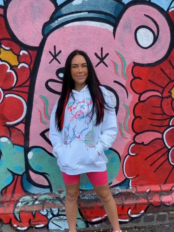 White Neon Print Teddy Graphic Hoodie - Marilyn sold by Storm Desire