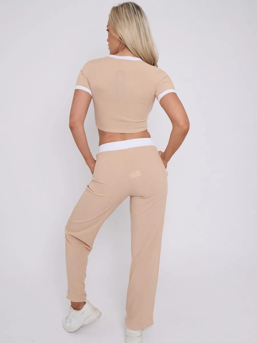 Ribbed Crop Top & Wide Leg Trouser Co-ord - Magnolia sold by Storm Desire product image thumbnail 2