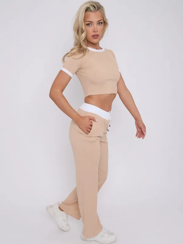 Ribbed Crop Top & Wide Leg Trouser Co-ord - Magnolia sold by Storm Desire