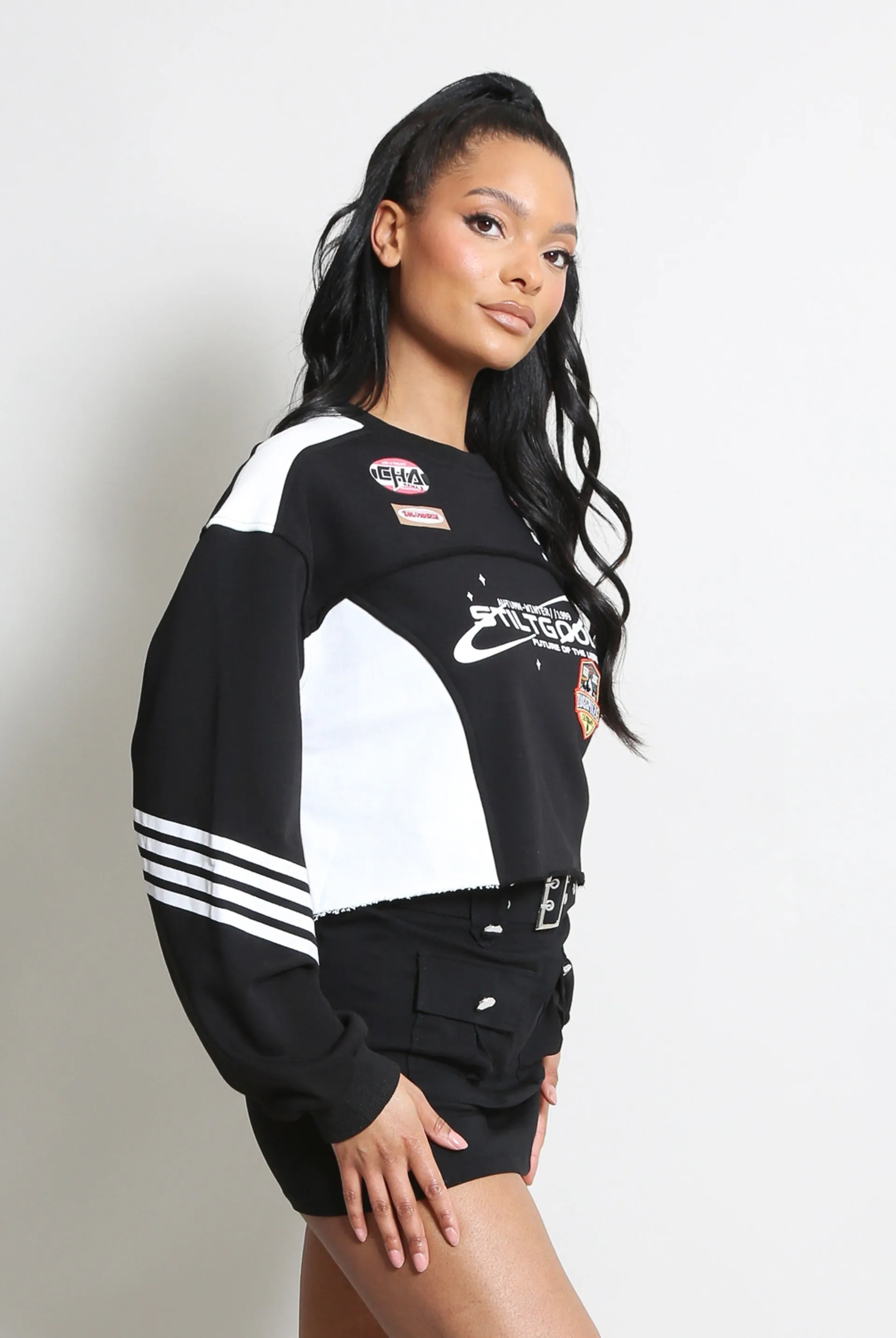 Black Cropped Slogan Racing Sweatshirt - Grace sold by Storm Desire product image thumbnail 2