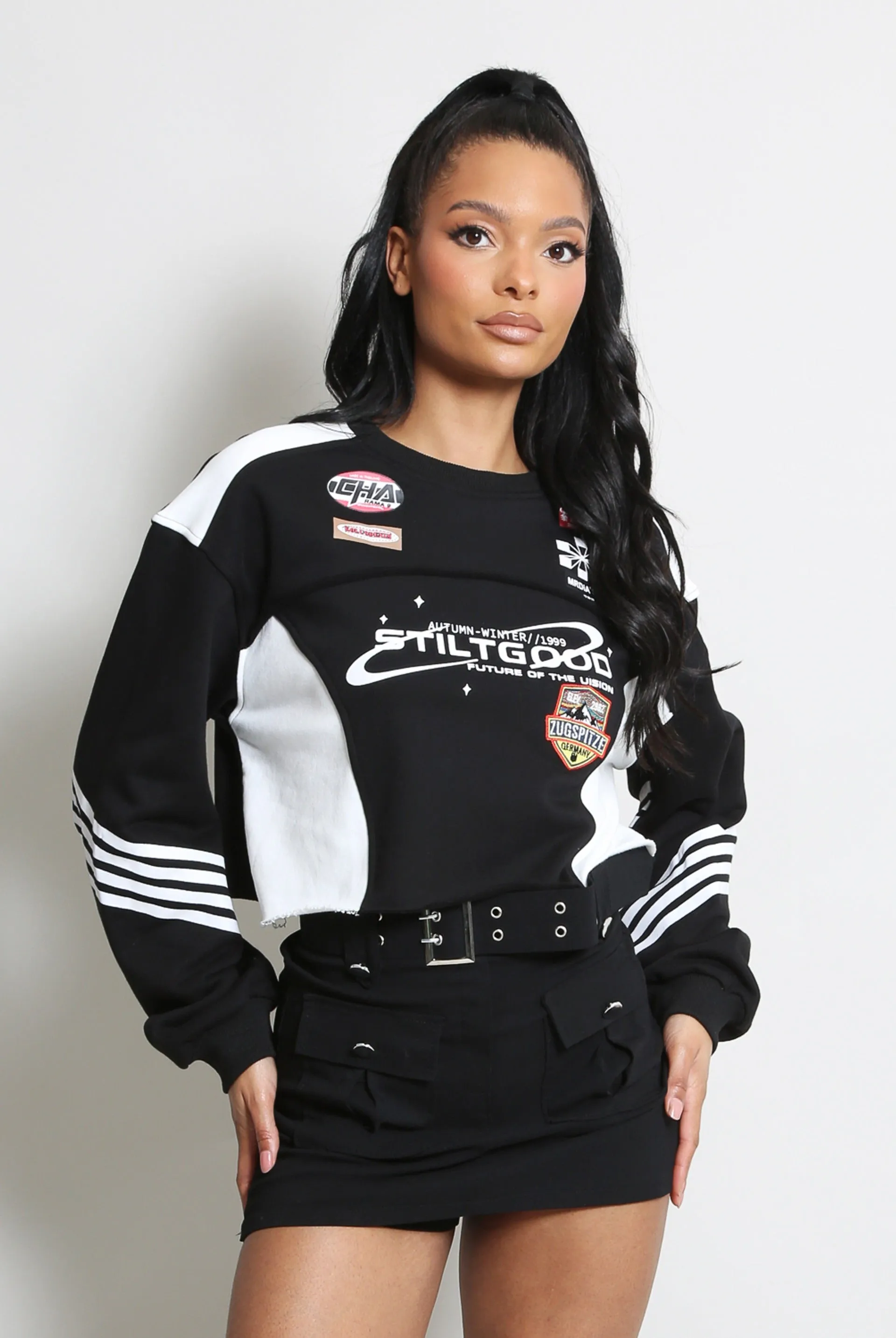 Black Cropped Slogan Racing Sweatshirt - Grace sold by Storm Desire product image thumbnail 3