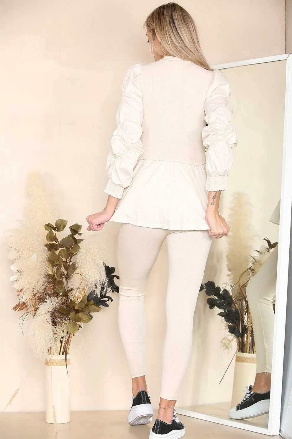 Beige Shirt Jumper Two Piece Loungewear Set - Wynter sold by Storm Desire product image thumbnail 2