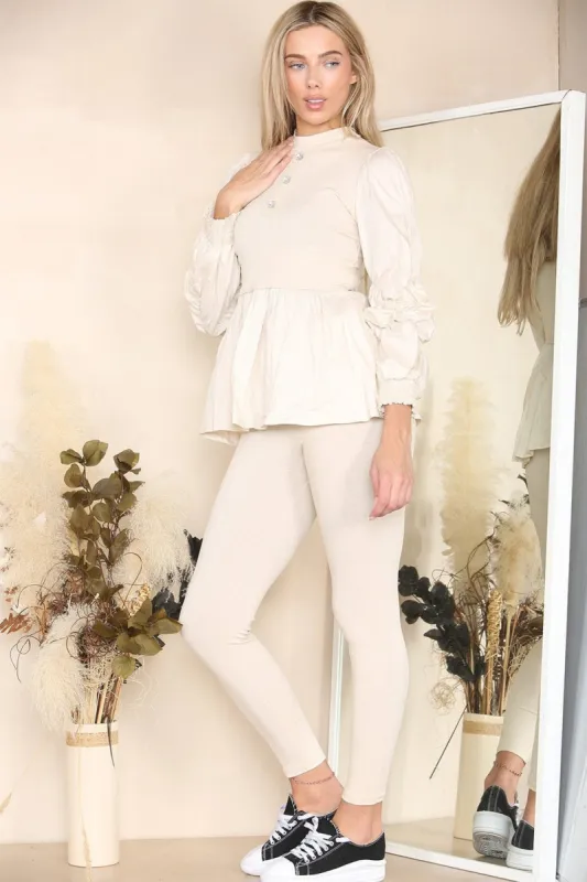 Beige Shirt Jumper Two Piece Loungewear Set - Wynter sold by Storm Desire