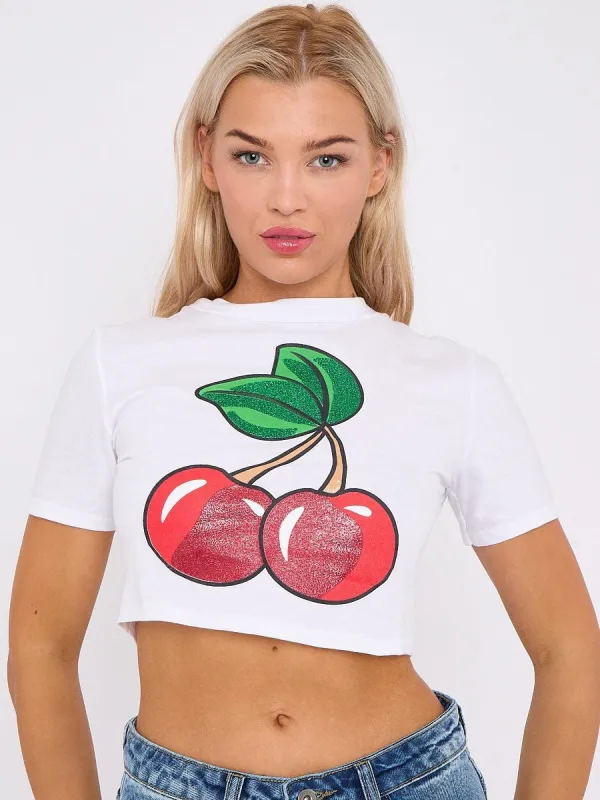 Glitter Cherry Printed Crop Top - Jasmine sold by Storm Desire