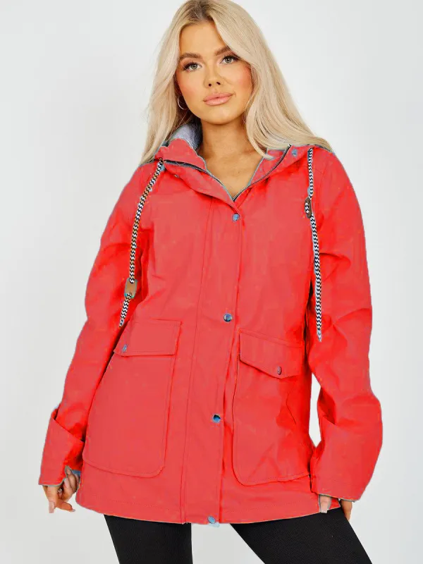 Orange Pu Hooded Rain Jacket Mac - Alayna sold by Storm Desire
