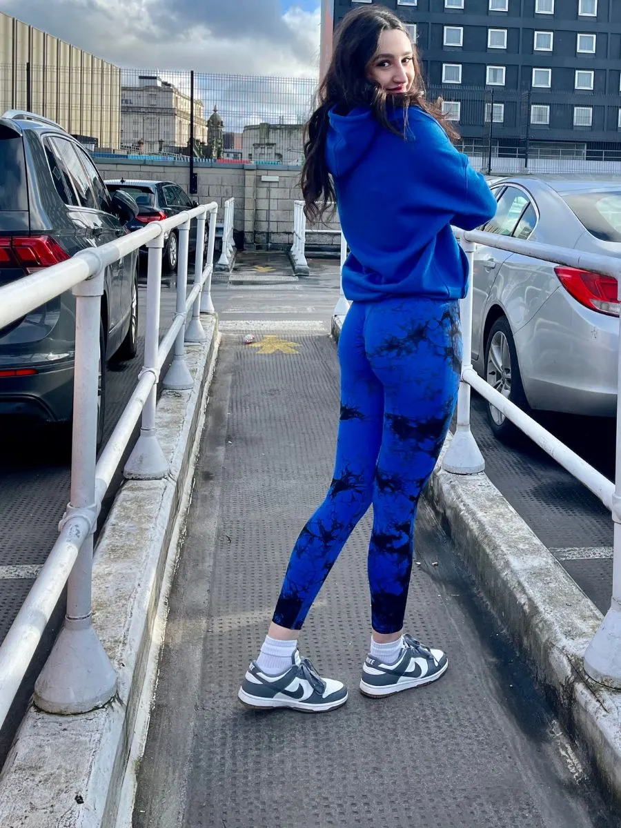 Royal Blue Ruched Sleeve Hoodie & Tie Dye Print Bum Sculpt Leggings Set- Cora sold by Storm Desire product image thumbnail 3