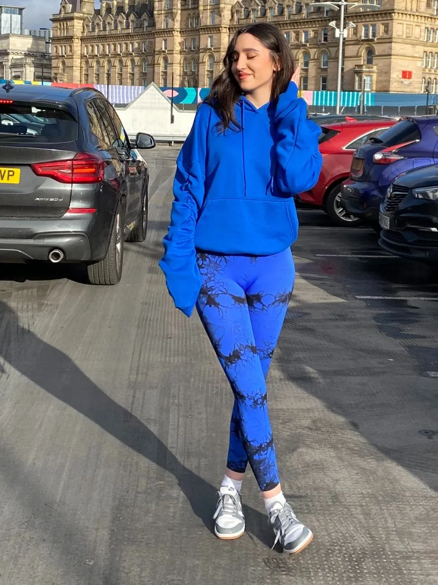 Royal Blue Ruched Sleeve Hoodie & Tie Dye Print Bum Sculpt Leggings Set- Cora sold by Storm Desire