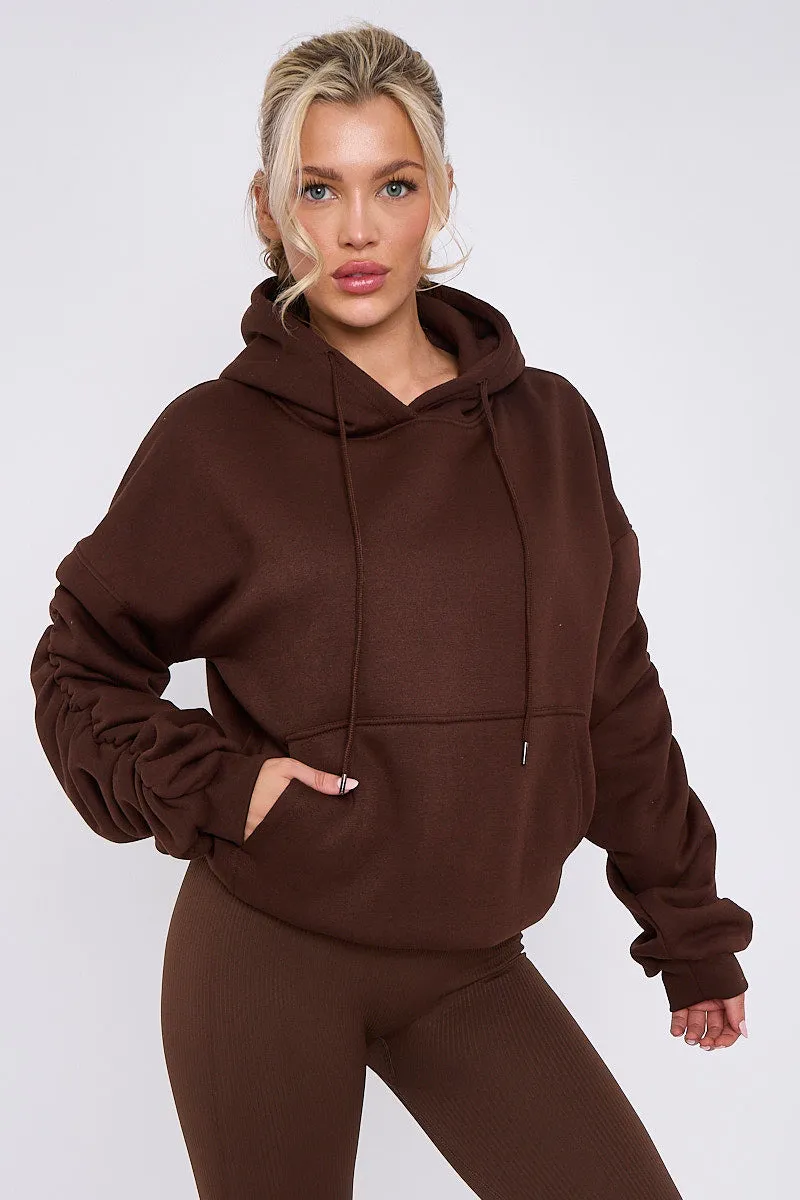 Brown Ribbed Leggings & Ruched Sleeve Hoodie Set - Ellie sold by Storm Desire product image thumbnail 3