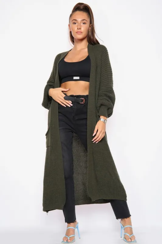 Khaki Green Oversize Longline Knitted Cardigan - Kori sold by Storm Desire