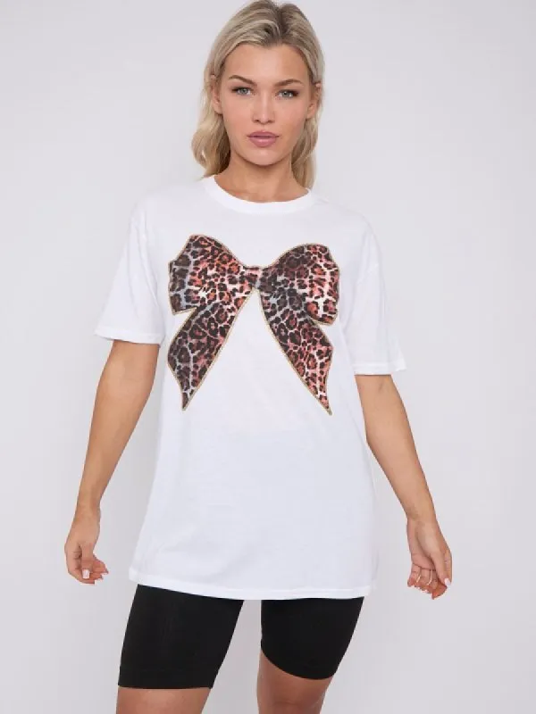 Leopard Print Bow Graphic Printed T-Shirt - Bailey sold by Storm Desire