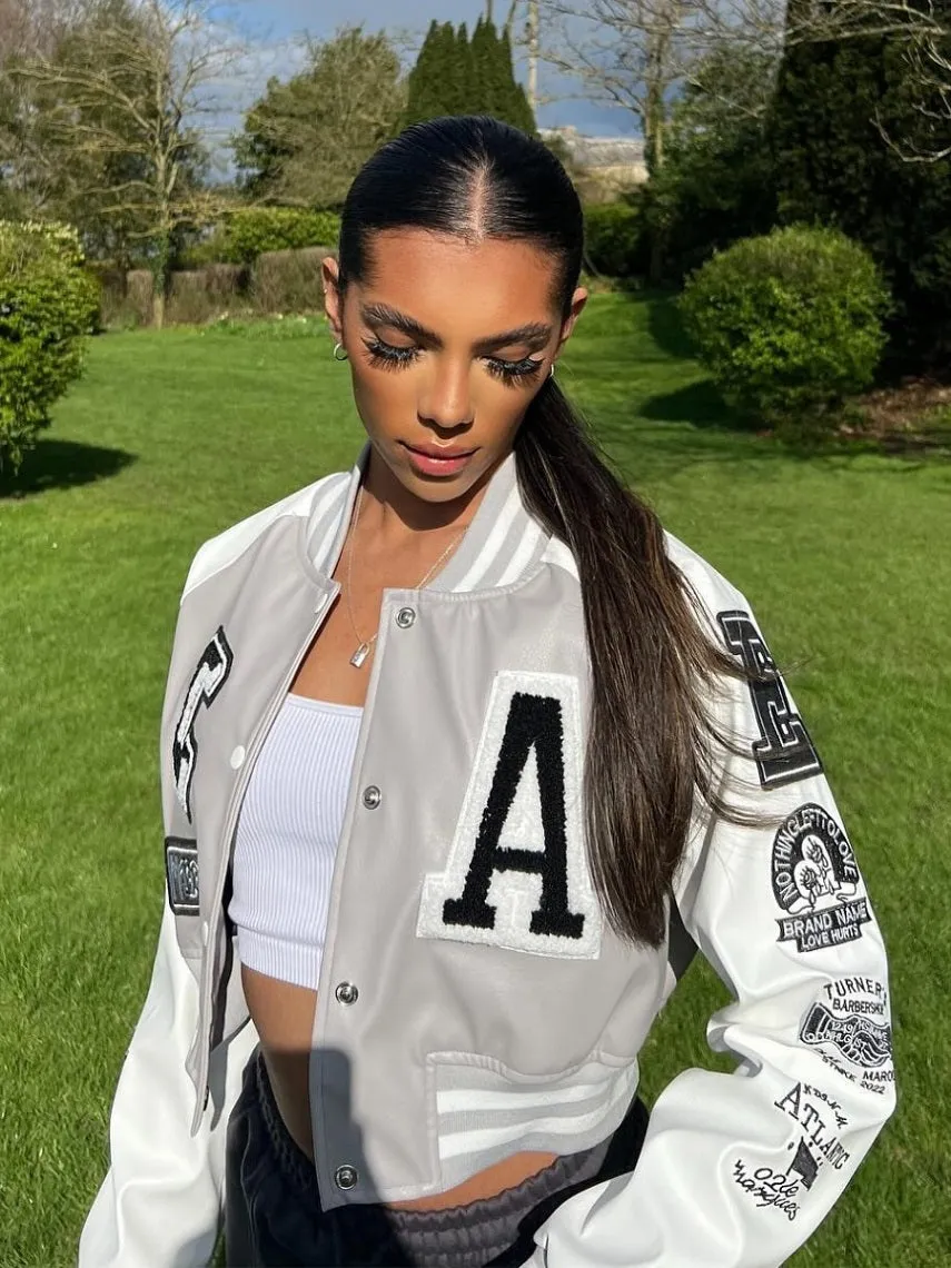 Faux Leather Crop Varsity Jacket - Sofia sold by Storm Desire