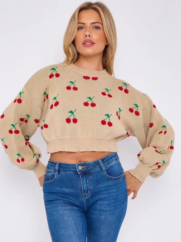 Knitted Cherry Cropped Jumper - Regina sold by Storm Desire